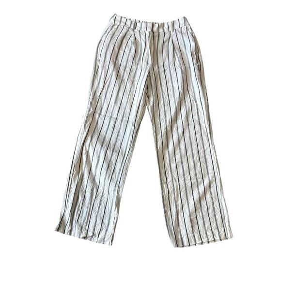 Linen Blend Striped White and Navy Pants Trousers High Rise Size Medium - Picture 1 of 4
